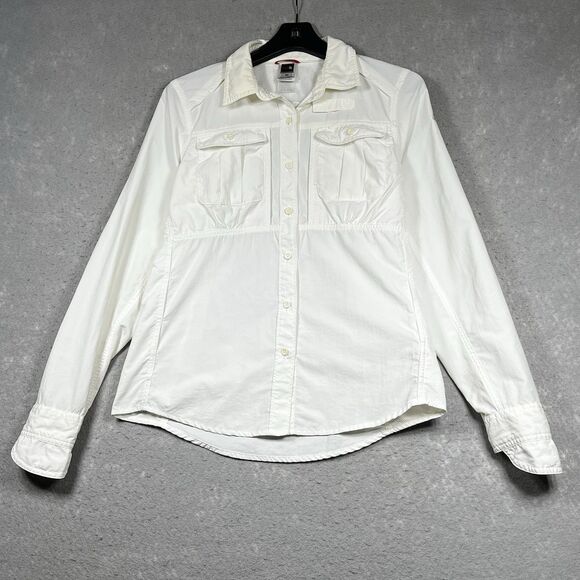 The North Face Shirt Womens M Offwhite Button Down Long Sleeve Cotton Blend - Picture 1 of 11